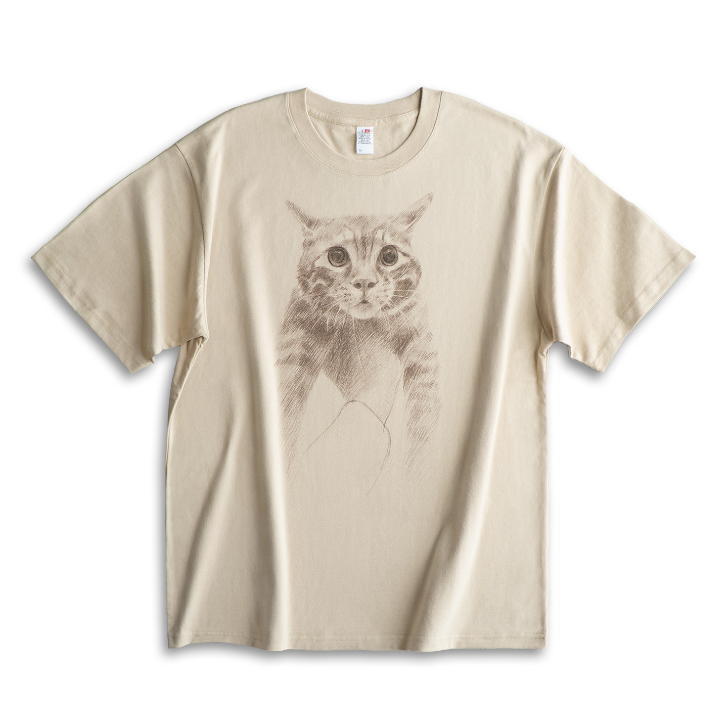 招财猫T恤牢财猫meme宽松男女纯棉短袖微落肩素描可爱卡通圆领tee