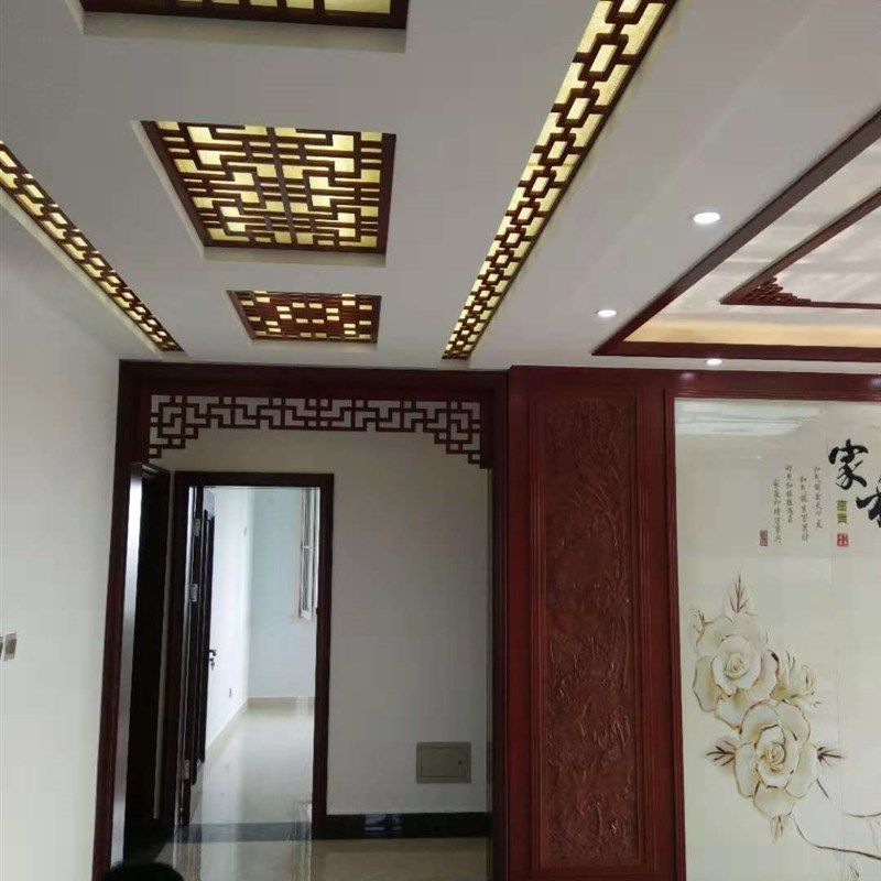 白色祥云通花镂空雕花客r厅隔新中式电视背景墙窗花吊顶天花板定