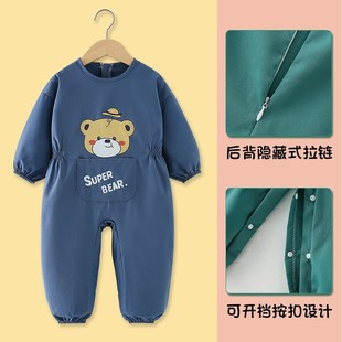 宝宝连体罩衣爬行服婴p儿一体式护衣儿童秋冬季全身防水防脏爬爬