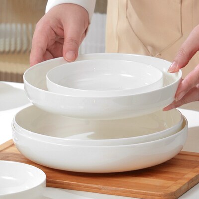 骨瓷盘子家用e菜盘2024新款陶瓷盘窝盘加深口盘蒸盘圆形白瓷碟子