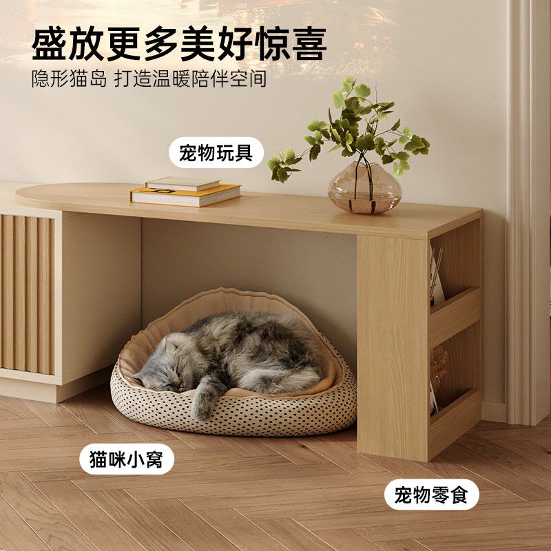 原木风伸缩c电视柜高柜组合小户型卧室电视背景墙多功能收纳储物