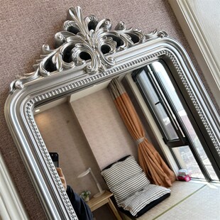 欧式 复古雕花穿衣镜卧t室壁挂全身镜家用落地试衣镜子窄墙面 法式