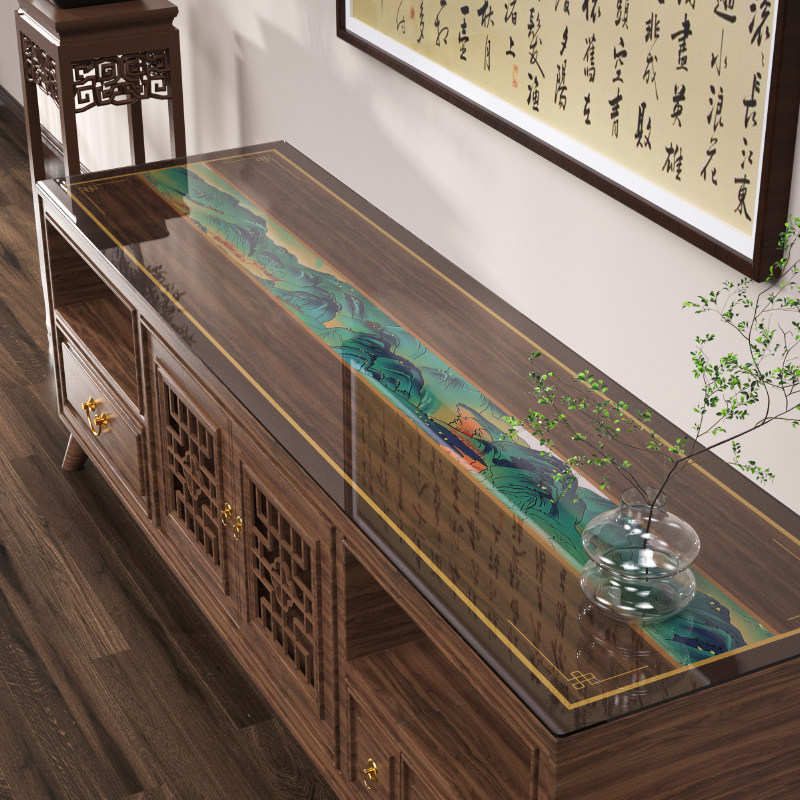 中式电视柜垫子透明软玻璃PVC餐桌垫桌M布餐柜垫鞋柜台面保护垫
