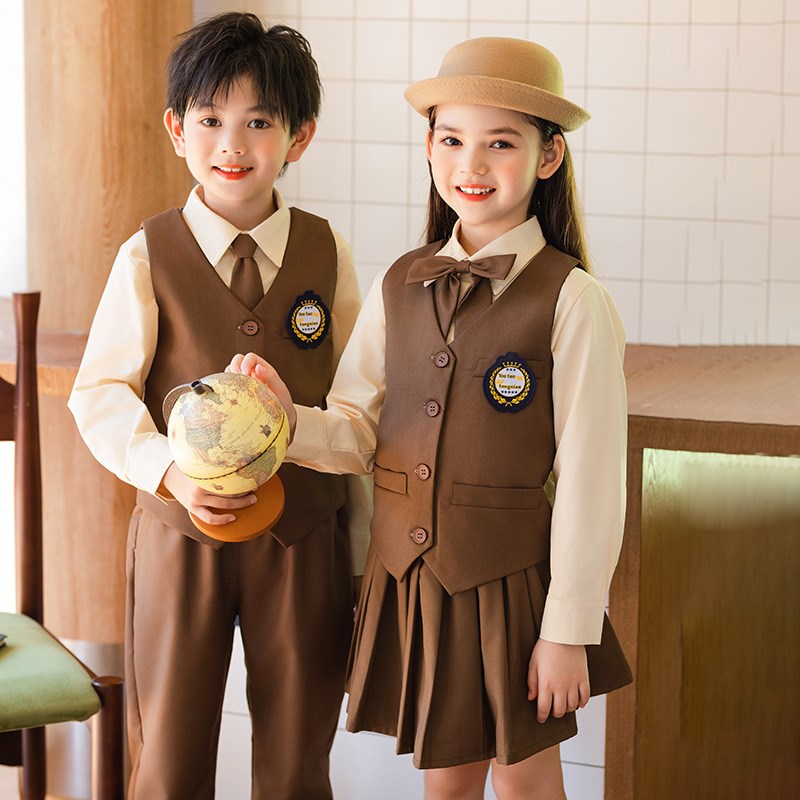 英伦风女童礼服h儿童西装校服套装一年级小学生春秋班服马甲三件