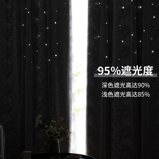 伸缩杆一整套简易飘窗遮光双层少女公主风遮阳 卧室窗帘免打孔安装