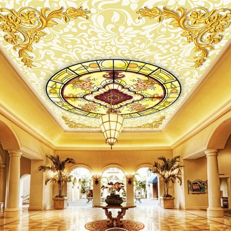 X0712欧式天顶集成吊顶效果图壁画欧式吊顶壁画墙纸背景墙