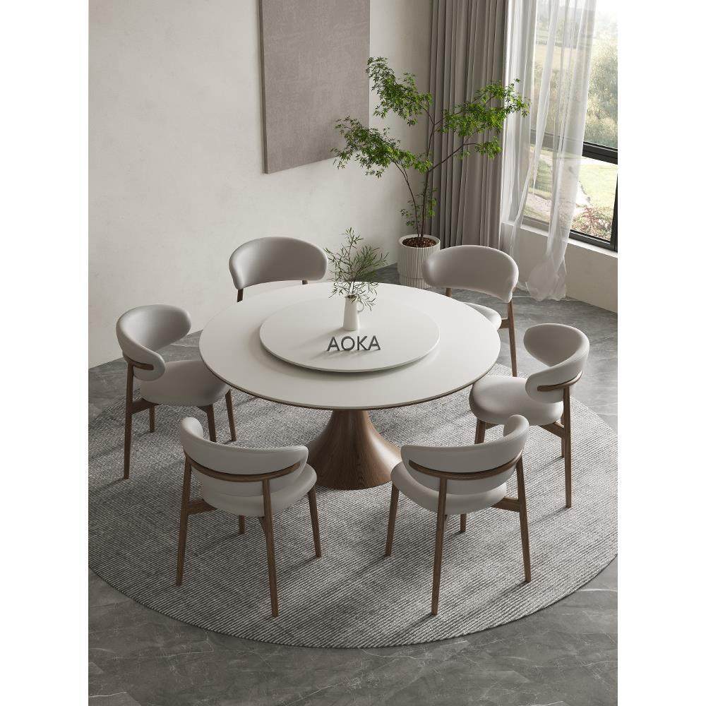 实木岩板餐桌圆桌家用小户型餐厅圆形饭桌带转盘胡桃木餐桌椅组合,住宅家具,岩板餐桌,淘宝优惠券,粉丝福利购,淘宝优惠卷