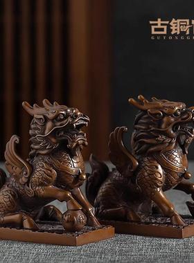 古铜官 铜麒麟摆件可配一对家居玄关装饰品客厅办公桌紫铜工艺品