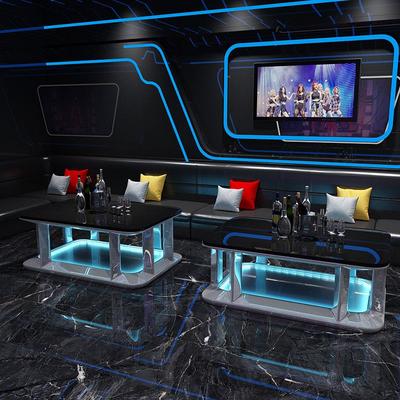 KTV酒吧专用茶几夜总会大厅卡座包厢不锈钢钢化玻璃岩板发光桌子