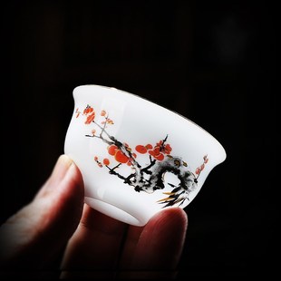 陶瓷潮汕功夫茶碗家用小容量高档品茗杯子 描金冰种玉瓷茶杯6只装
