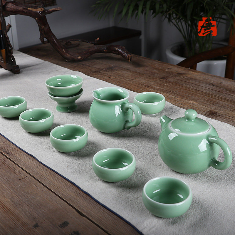 龙泉窑唐宫青瓷中式陶瓷功夫茶具整套茶杯西施壶茶具送礼礼盒套装