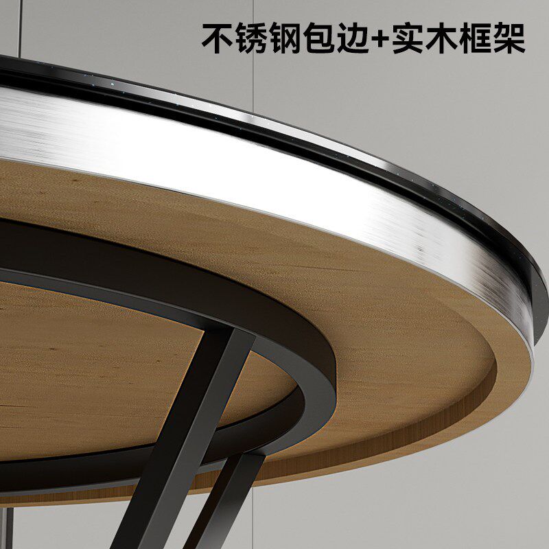 钢化玻璃火锅桌电磁炉一体商用家用饭桌子多功能圆形转盘大圆餐桌