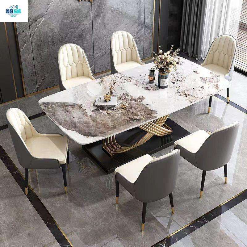 岩板意式轻奢餐桌椅组合现代极简家用大小户型新款长方形吃饭桌子