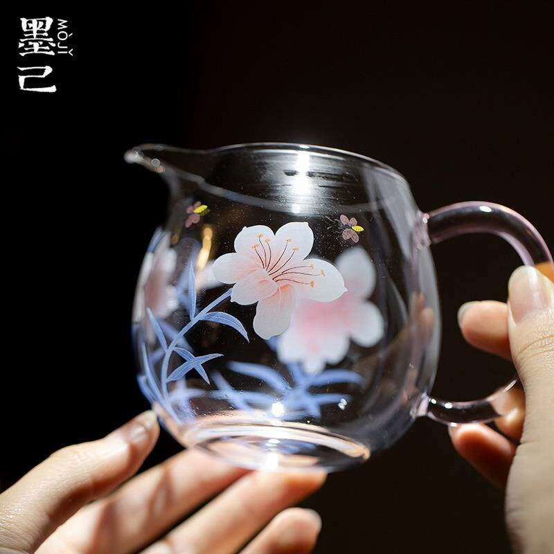 墨己瑞璃耐高温玻璃公杯茶道配件手把仿烫公道杯茶海透明分茶器