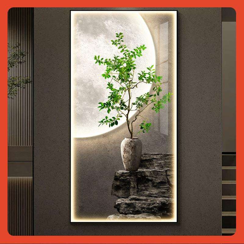 ∞自带光影绿植入户玄关装饰画发光带灯走廊过道挂画客厅壁