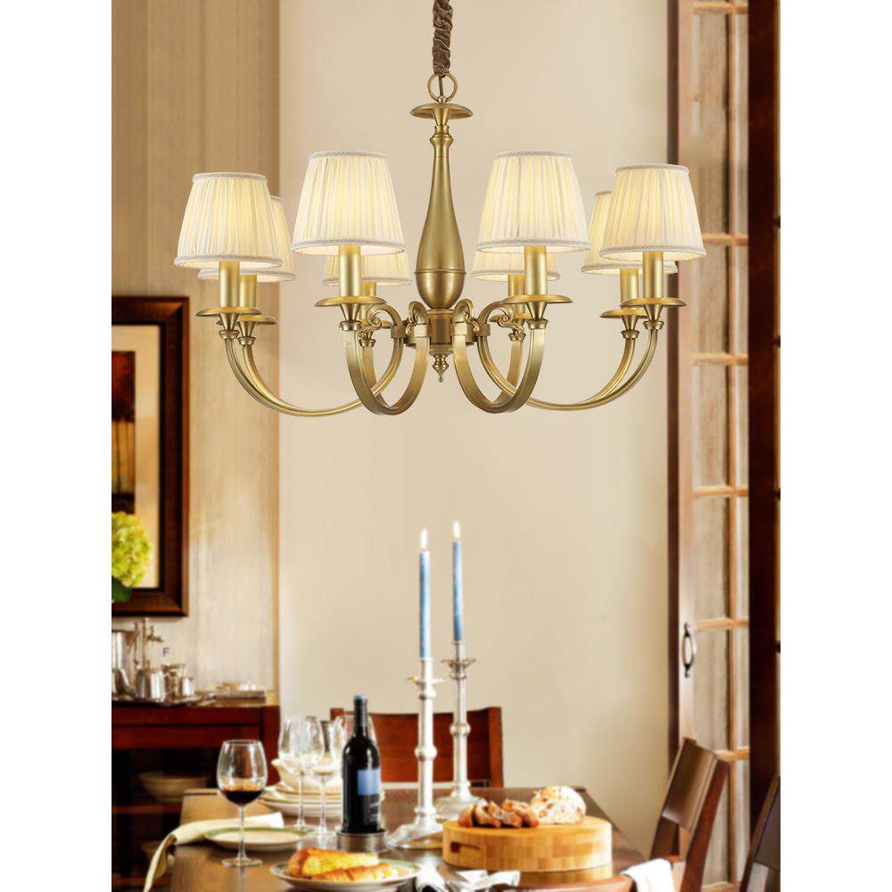 美式全铜客厅吊灯创意卧室灯美式乡村田园风格家用主卧房间铜吊灯