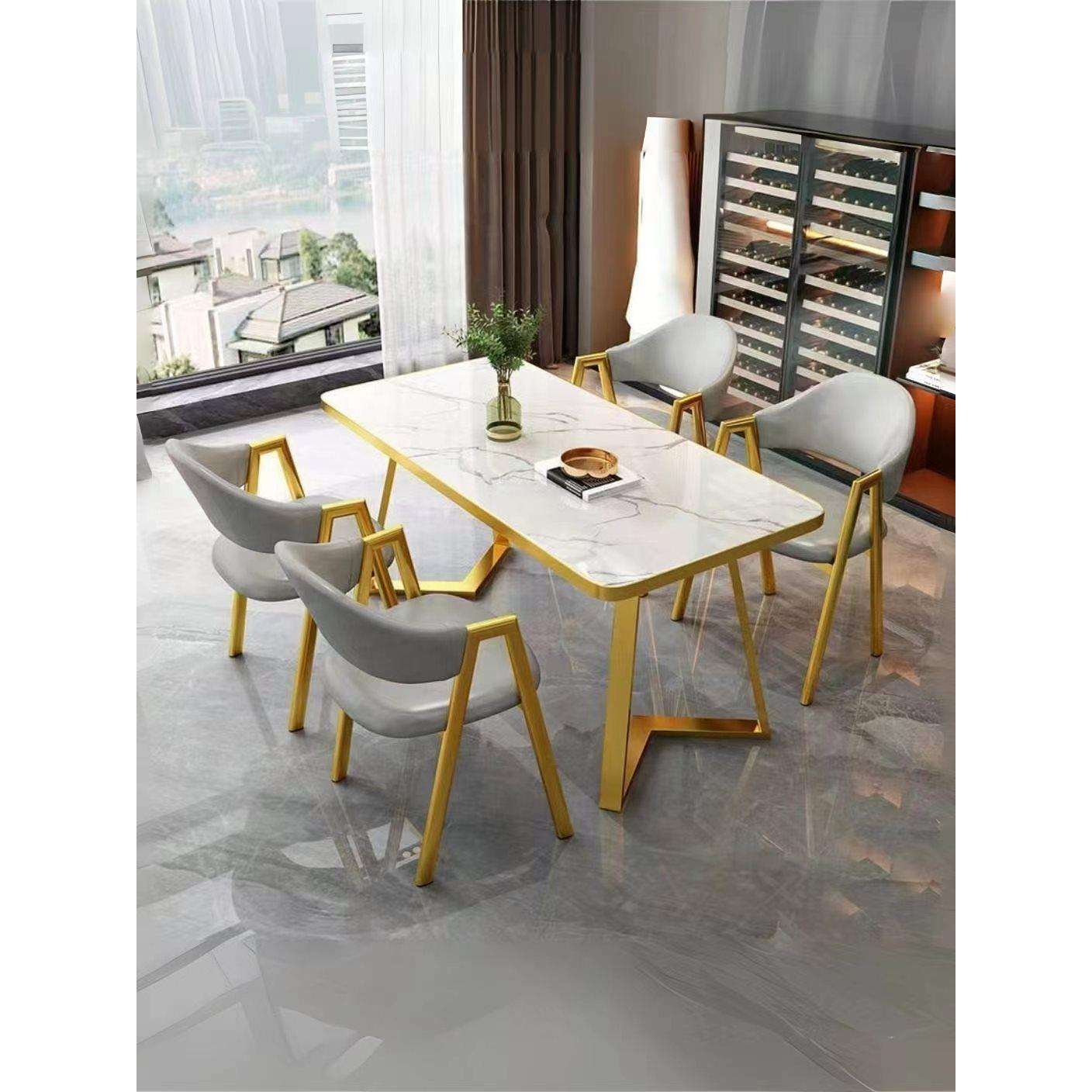 北欧轻奢洽谈桌椅组合现代简约咖啡奶茶店小户型家用长方形餐桌子