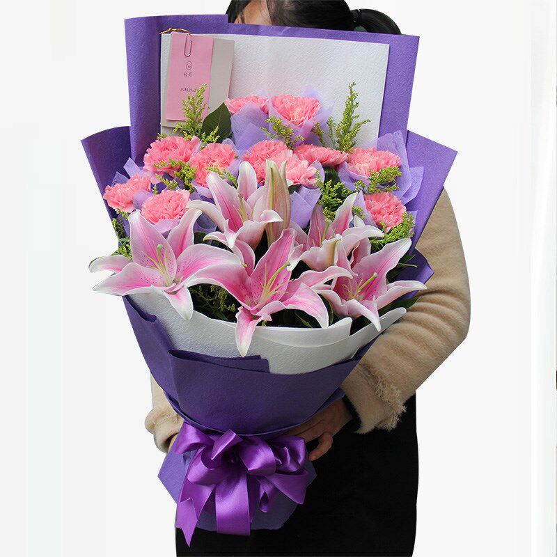 教师节礼物康乃馨百合混搭生日送长辈上海北京鲜花速递同城配送店