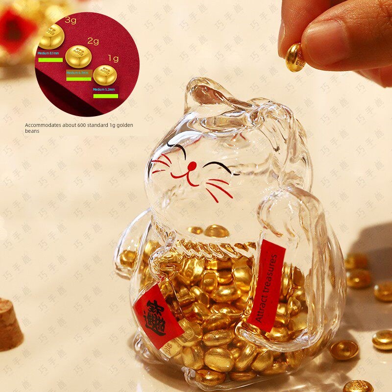 金豆豆收纳瓶招财猫手工创意存钱罐创意礼物存小金豆子金元宝瓶子
