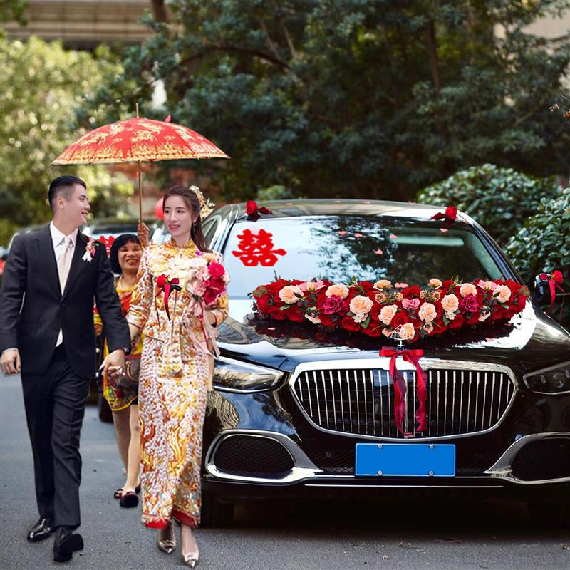 主婚车装饰车头花大V结婚头车花婚礼仿真花车队花车吸盘拉花全套