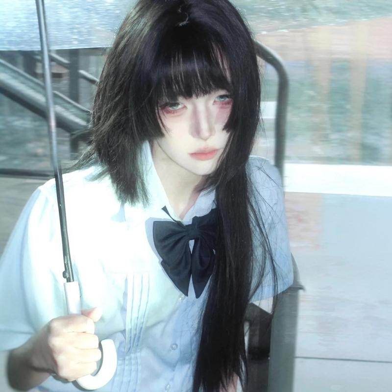 公主切假发黑长直水母头lolita姬发全头套女齐刘海二次元日常日系