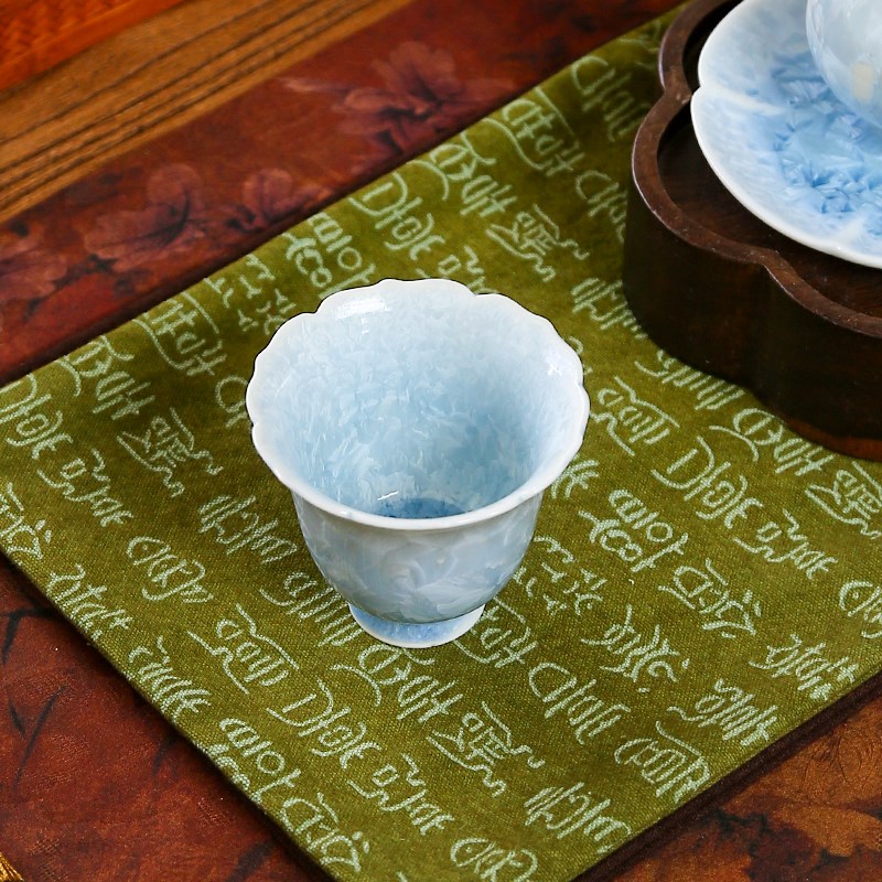 结晶窑变花口主人杯单杯蓝个人专用茶杯陶瓷品茗杯高温功夫送礼