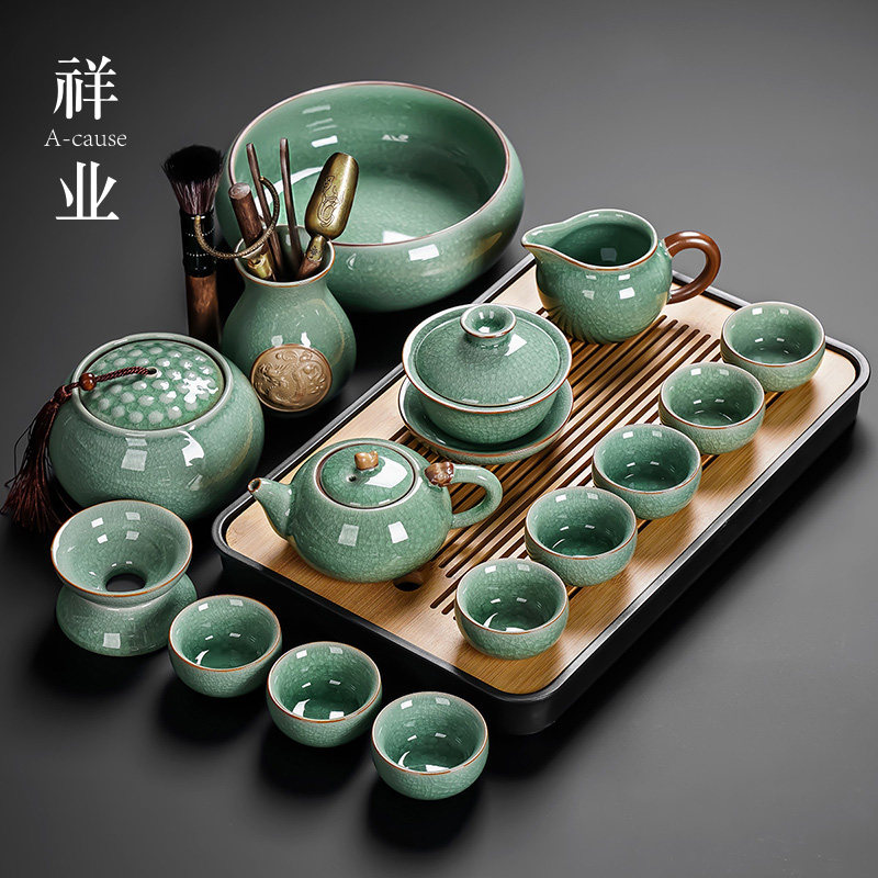 哥窑绿冰花釉陶瓷茶具套装2024新款家用轻奢高档功夫泡茶壶喝茶杯