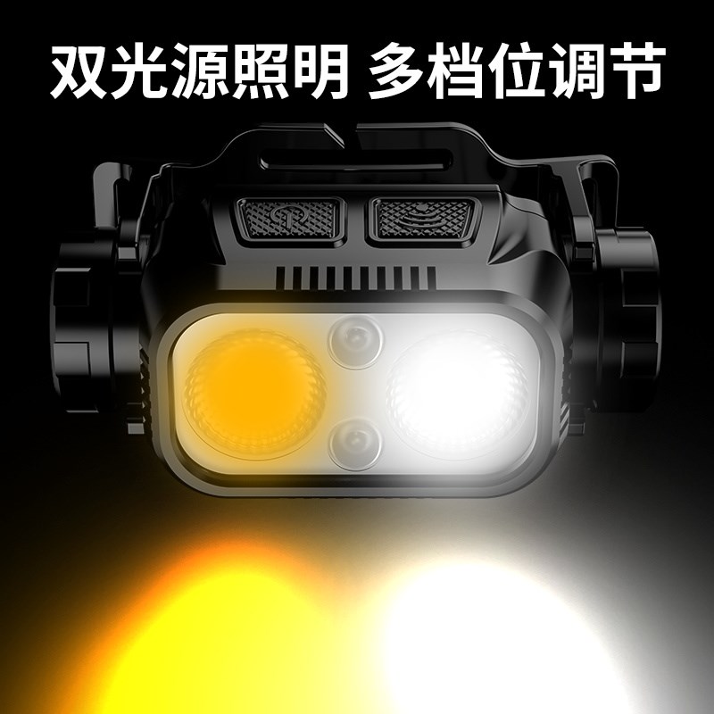 强光超亮夜钓灯头灯长续航钓鱼专用超轻感应充电头戴式夹帽灯矿灯