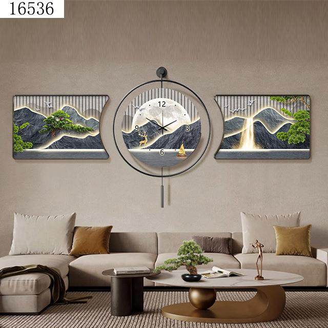 新中式挂画客厅装饰画餐厅钟表挂墙玄关挂钟装饰画钟表装饰画