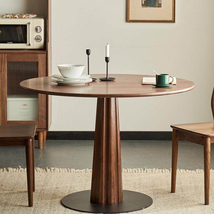 北欧实木圆形餐桌黑胡桃木圆桌北美简约休闲饭桌餐厅家具天尺圆桌