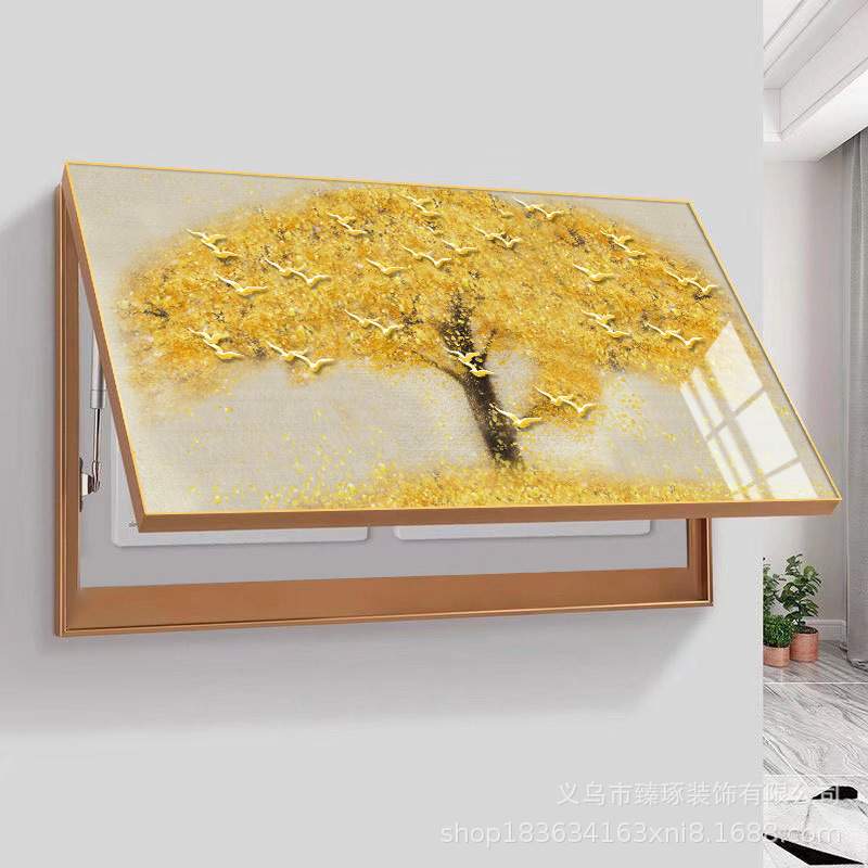 大尺寸电表箱画时尚大气画电闸盒遮挡画强电箱推拉画发财树装饰画图片