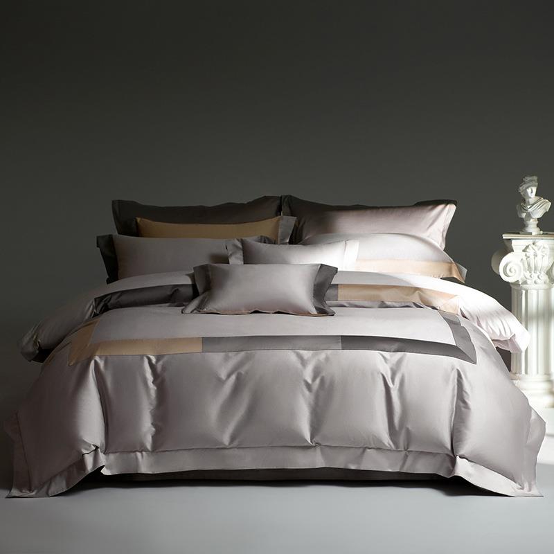 欧式2024新款140支双股长绒棉四件套高端刺绣裸睡清新风床上用品