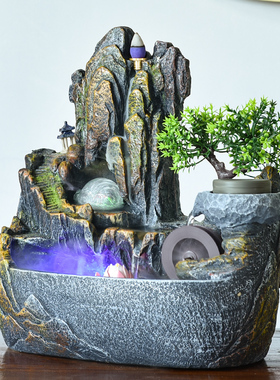 高山流水摆件假山喷泉客厅循环水车风水轮招财转运球装饰树脂造景