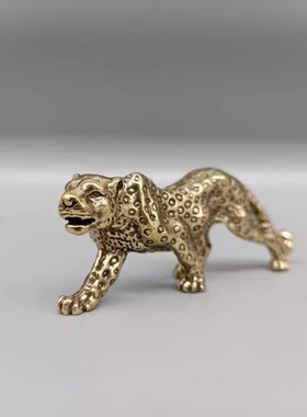 创意纯黄铜实心一路暴发金钱豹手把件挂件古N玩摆件随身把玩收藏