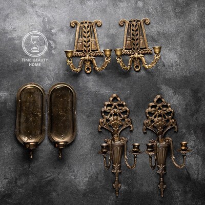 12.21  精 W组 欧式古董复古VINTAGE 黄铜壁挂烛台 装饰摆件软装