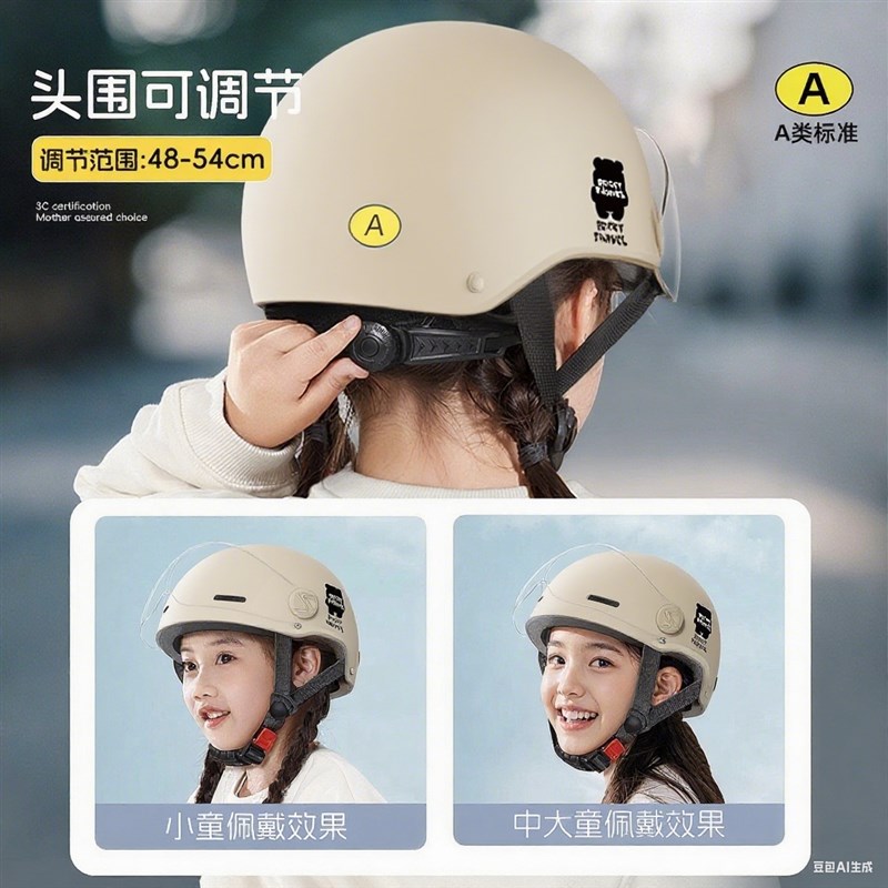 儿童头盔男孩女孩3c认证小孩夏季电E动机车6到12岁四季款安全帽