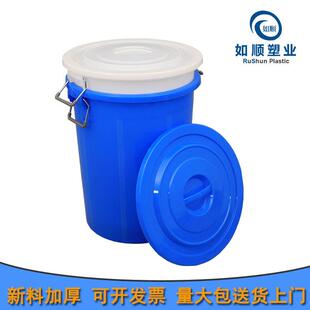 水桶100升蓝色塑料垃圾桶圆形铁饼手提式垃圾桶江苏