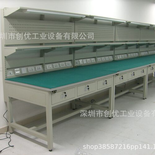 重型防静电工作台注塑车间操作台带灯架看板品检台流水线作业台