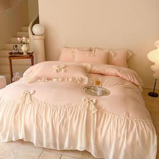 2024新款暖小棉雪纺花边甜心蝴蝶结四件套水洗棉床单被套公主风