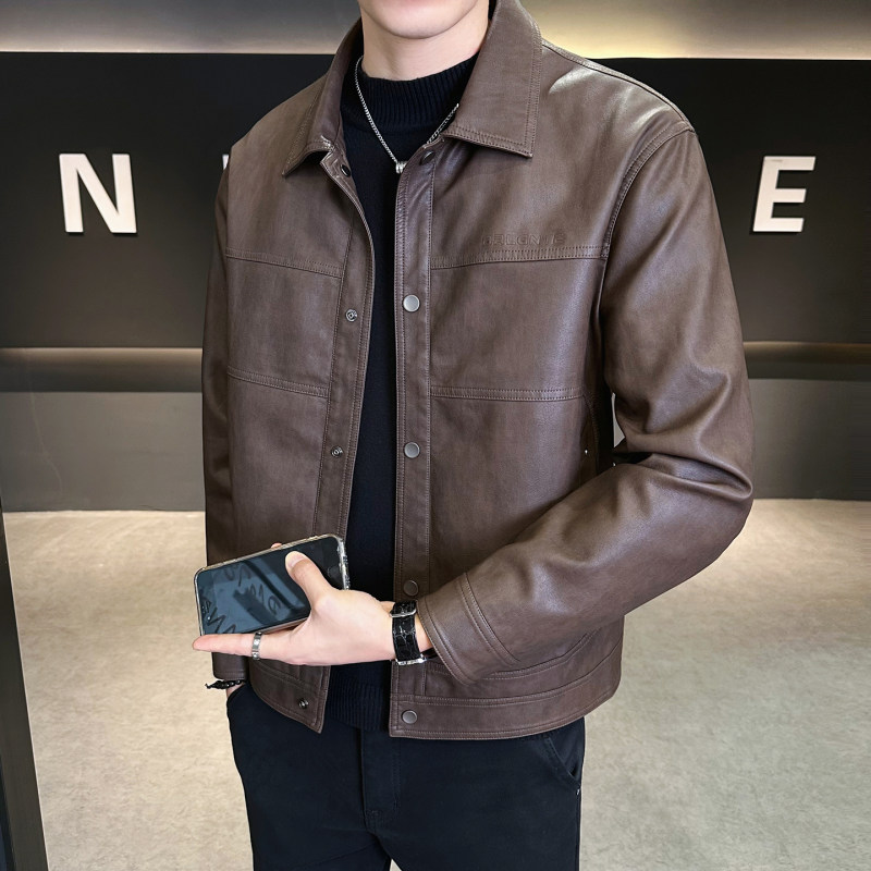 皮衣外套男2026新款春秋季高级感痞帅修身百搭翻领机车海宁皮夹克
