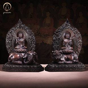 佛香天逸文殊普贤菩萨像铜佛像摆件生肖兔龙蛇生肖佛家居装 饰品