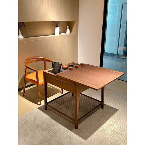 2024新款北美黑胡桃木阳台推拉茶桌极简茶台现代白蜡木干泡茶几