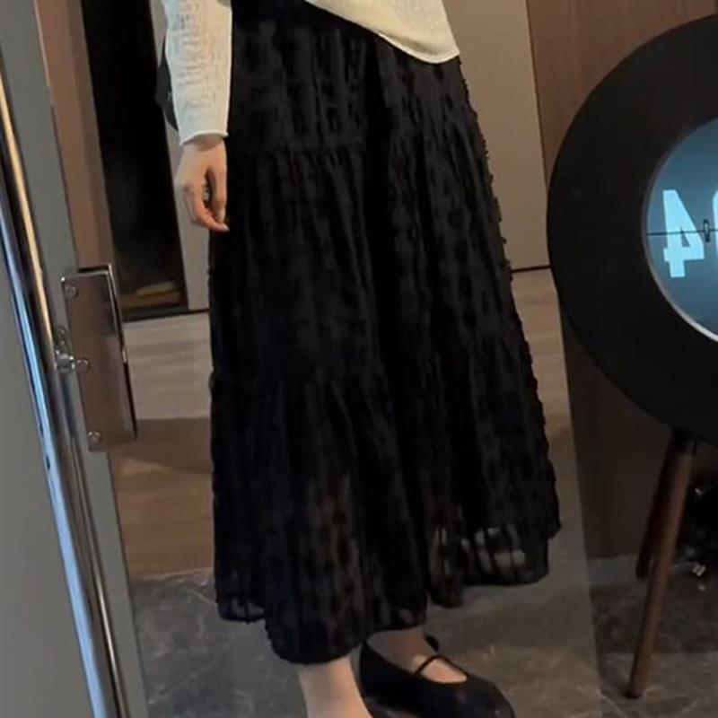 仙女半身裙女春秋夏新款高腰韩版显瘦A字中长裙设计感松紧腰裙子
