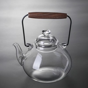 现货围炉煮茶桌复古高硼硅玻璃提梁壶黑晶炉烧水壶家用玻璃茶壶大