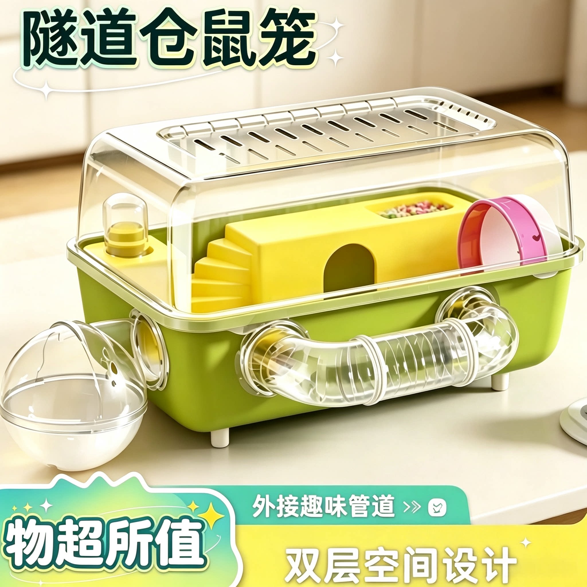 家养小仓鼠笼子易清理大空间金丝熊豪华大别墅专用特大号透明箱子