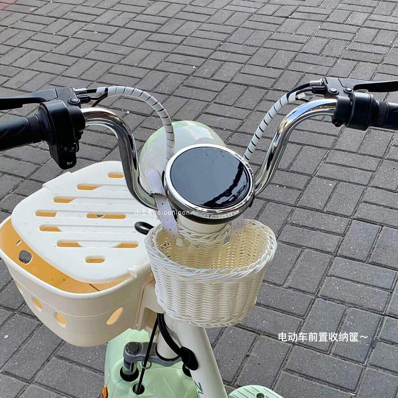 电动车前置挂包藤编车筐电瓶车自行车通用款多功能置物收纳筐神器