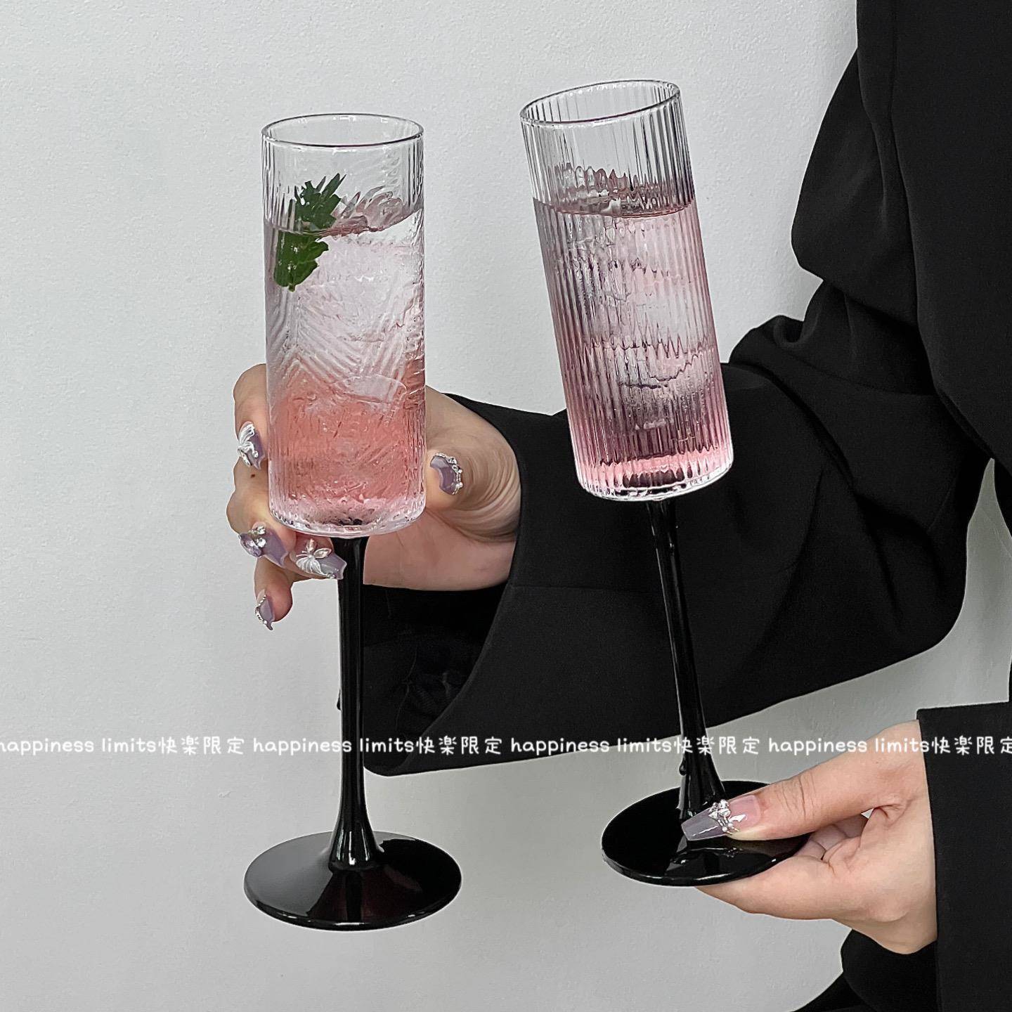 小众覆古浮雕直筒高脚杯ins风高颜值香槟杯红酒杯甜酒杯葡萄酒杯