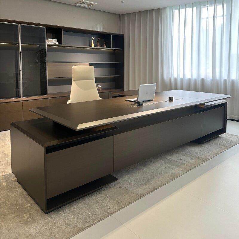 新中式实木老板桌轻奢现代黑胡桃木大班台办公室新款总裁办公桌