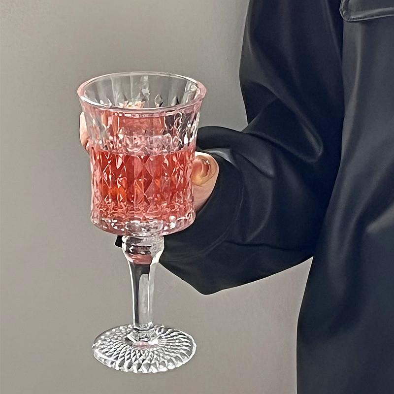 小众ins法式浮雕高脚杯复古香槟杯高颜值家用女红酒杯玻璃水杯子