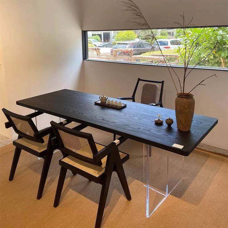 碳化黑色实木桌原木桌大板工作台Wabi-Sabi风格亚克力板桌悬挂茶,住宅家具,家用茶台/茶桌,淘宝优惠券,粉丝福利购,淘宝优惠卷